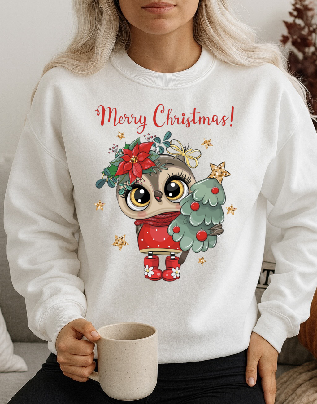 Bluza alba din bumbac 100% Merry Christmas Red