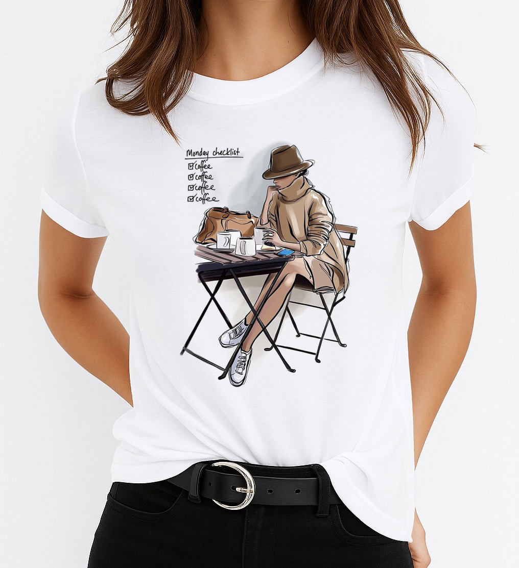 Tricou Alb Dama din Bumbac 100% - Checklist