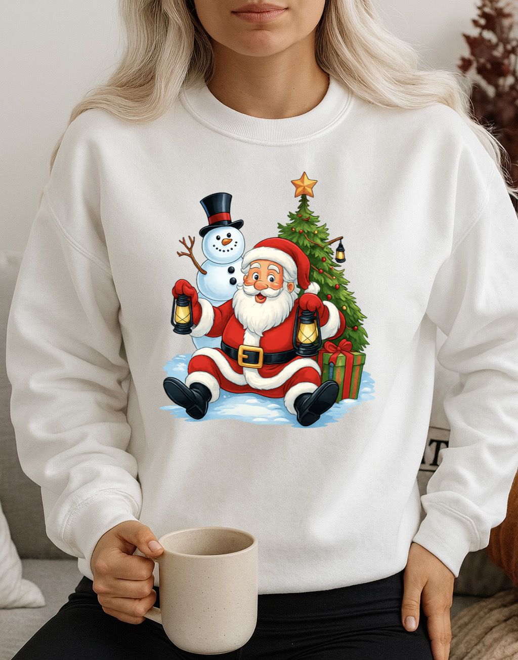 Bluza alba din bumbac 100% Mos Craciun Fericit