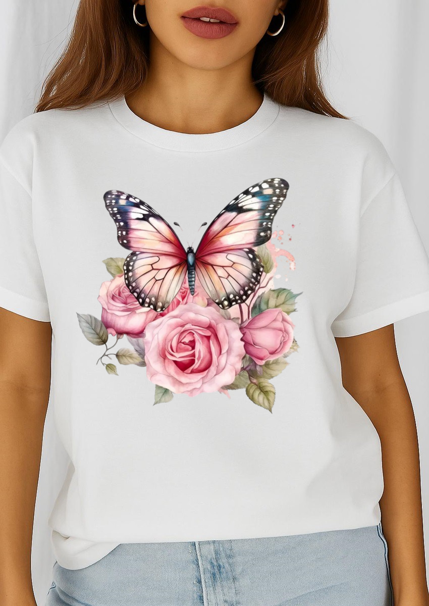 Tricou dama din bumbac 100% Fluture Roz