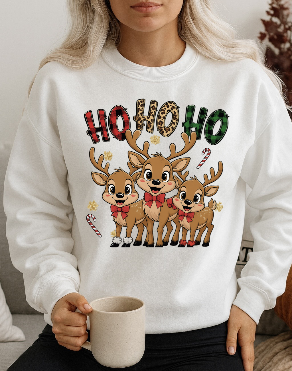 Bluza alba din bumbac 100% 3 reni