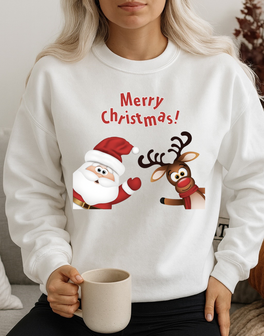 Bluza alba din bumbac 100% Craciun Fericit 3