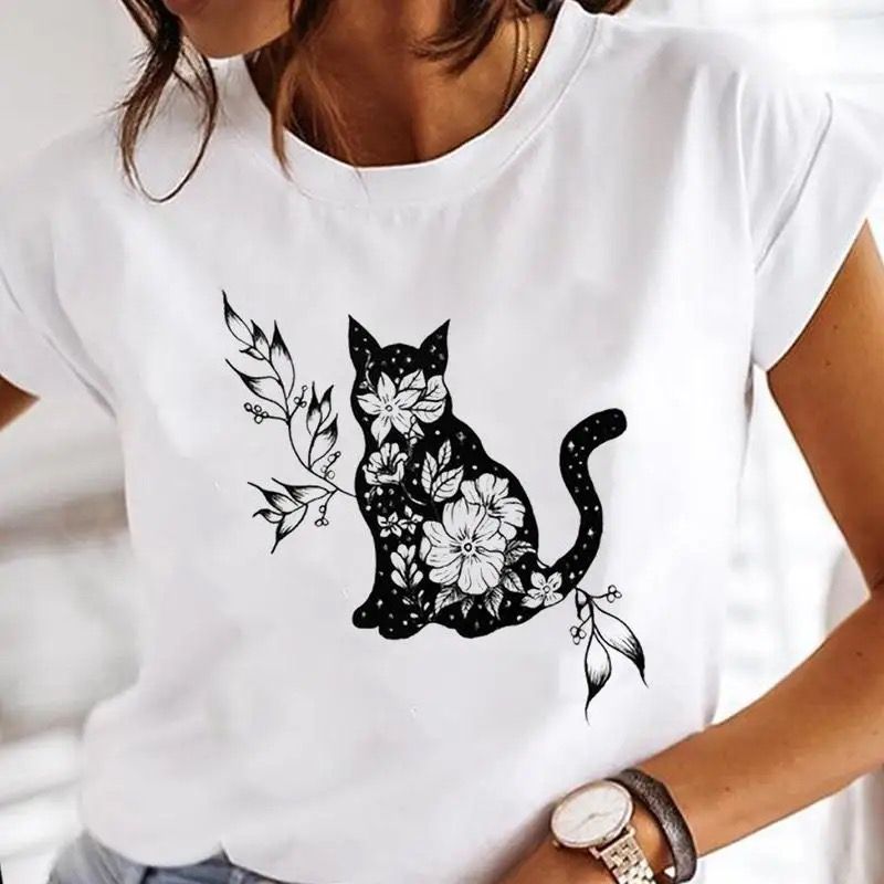 Tricou dama din bumbac 100% Cat And Flower