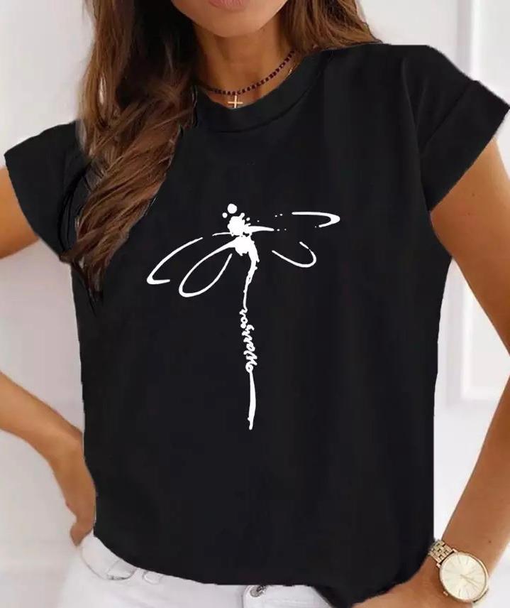Tricou dama din bumbac 100% Black Libelula