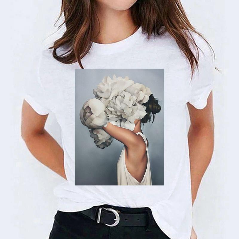Tricou dama din bumbac 100% Big White Flower 2