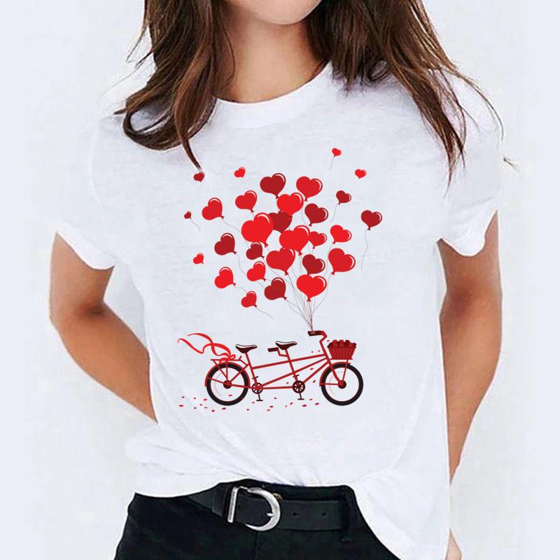 Tricou dama din bumbac 100% Bicicleta cu Baloane Rosii