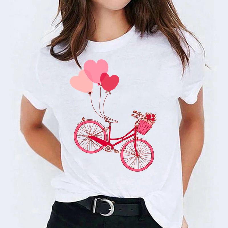 Tricou dama din bumbac 100% cu Bicicleta Roz