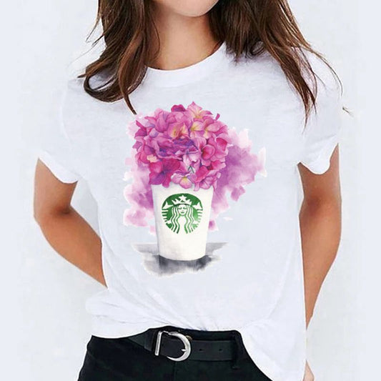 Tricou Coffee Mov Flowers
