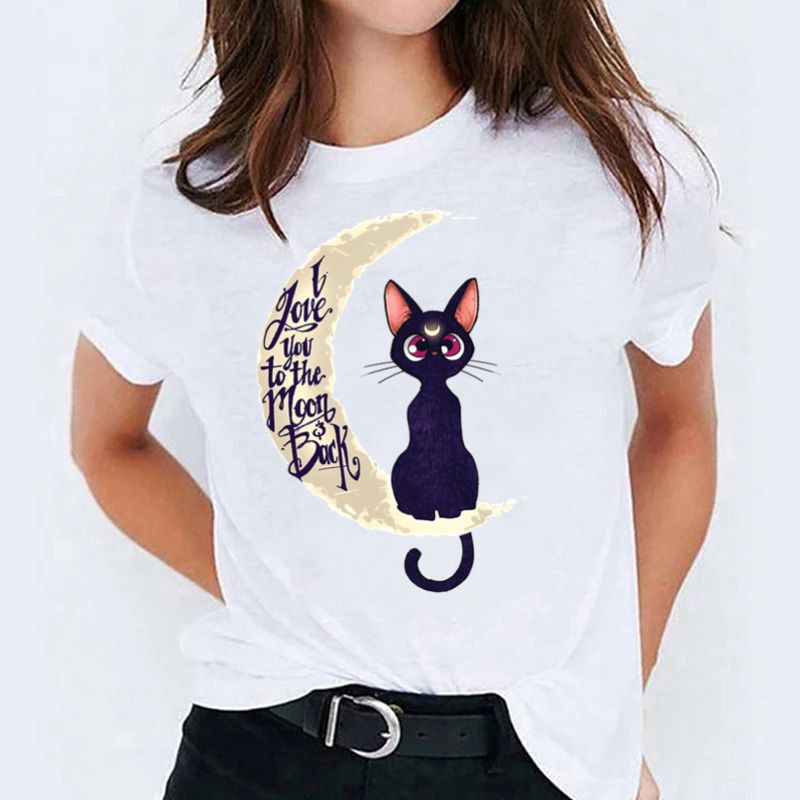 Tricou dama din bumbac 100% Pisica Luna