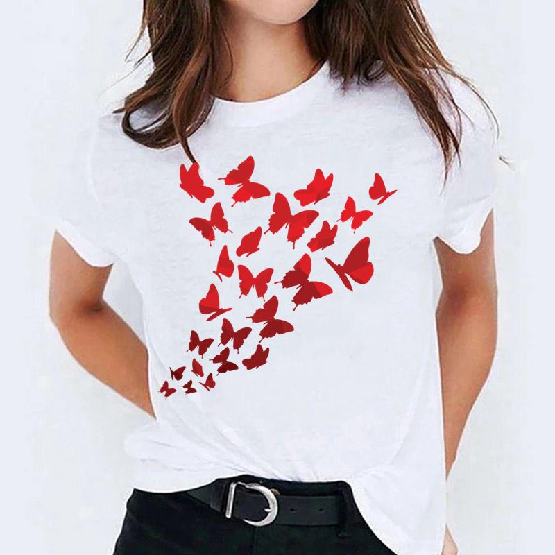 Tricou dama din bumbac 100% Red Butterflies