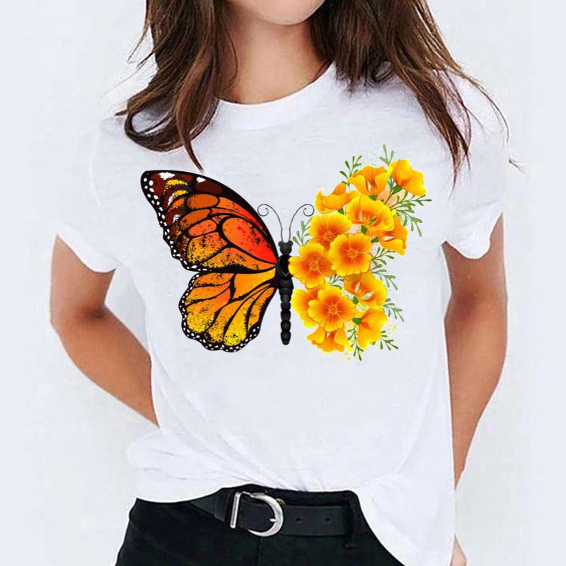 Tricou dama din bumbac 100% Yellow Big Butterfly 3