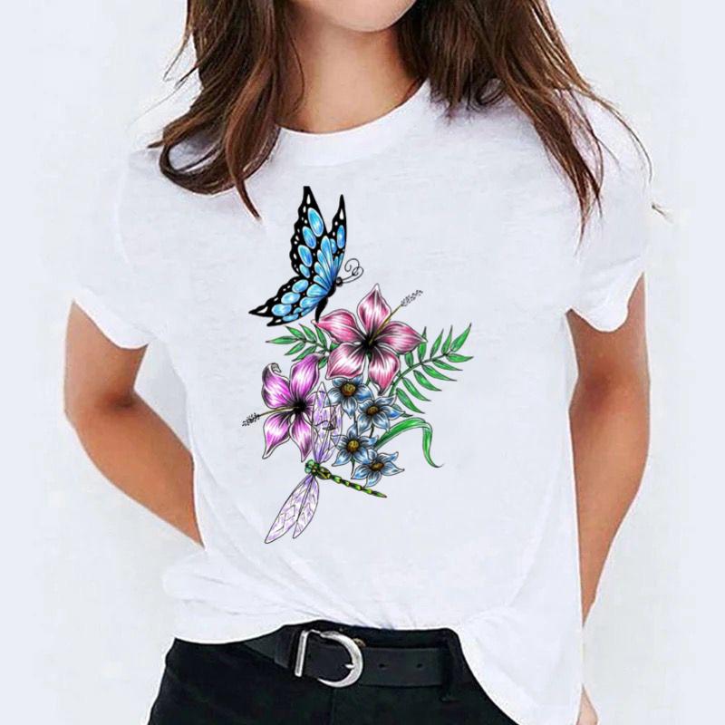 Tricou dama din bumbac 100% Flori si Fluturi