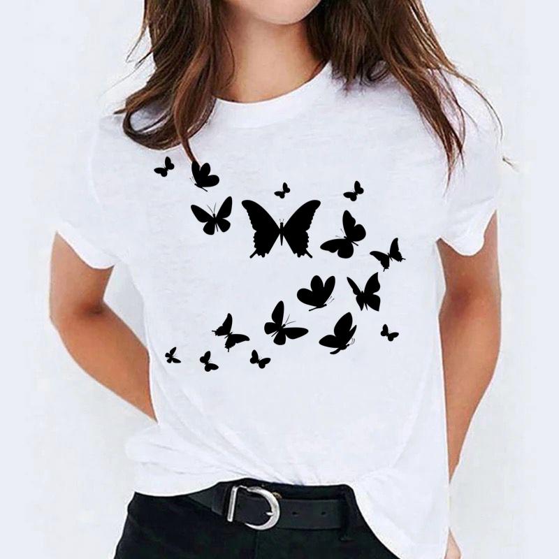 Tricou dama din bumbac 100% Black Butterflies