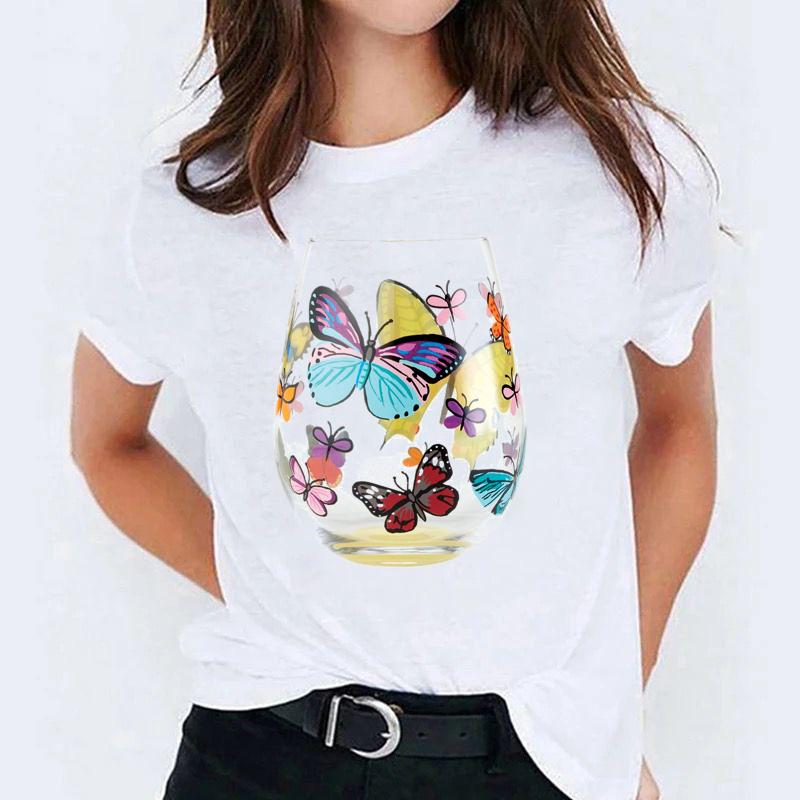 Tricou dama din bumbac 100% Butterfly Glass