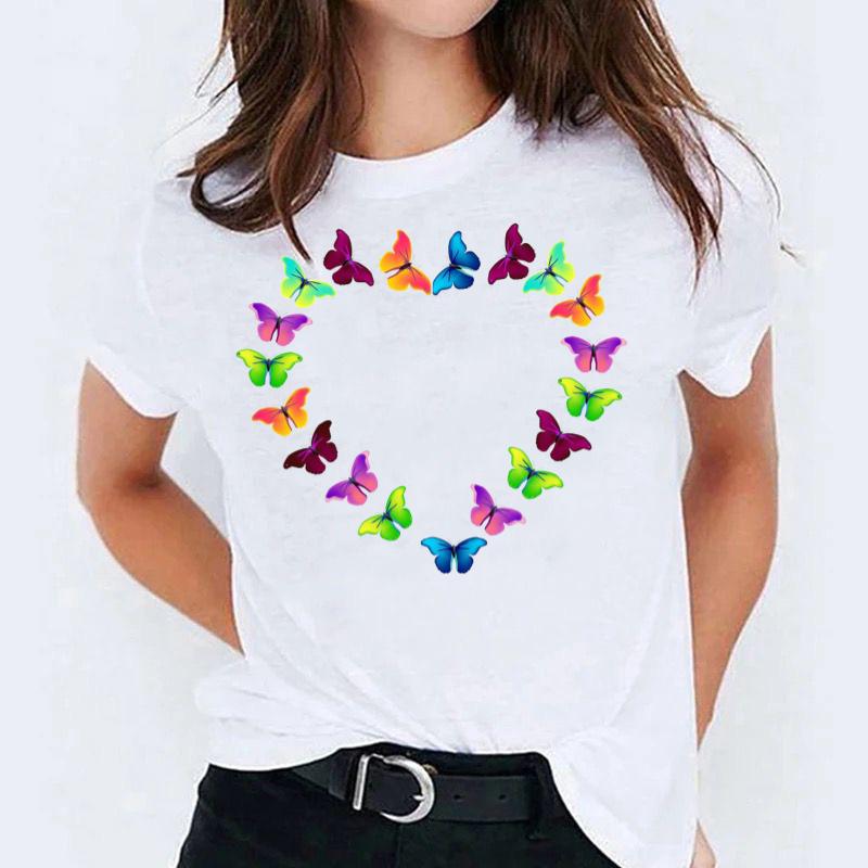 Tricou dama din bumbac 100% Heart Butterly Multicolor