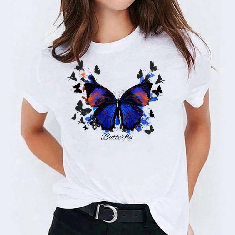 Tricou dama din bumbac 100% Fluture Albastru