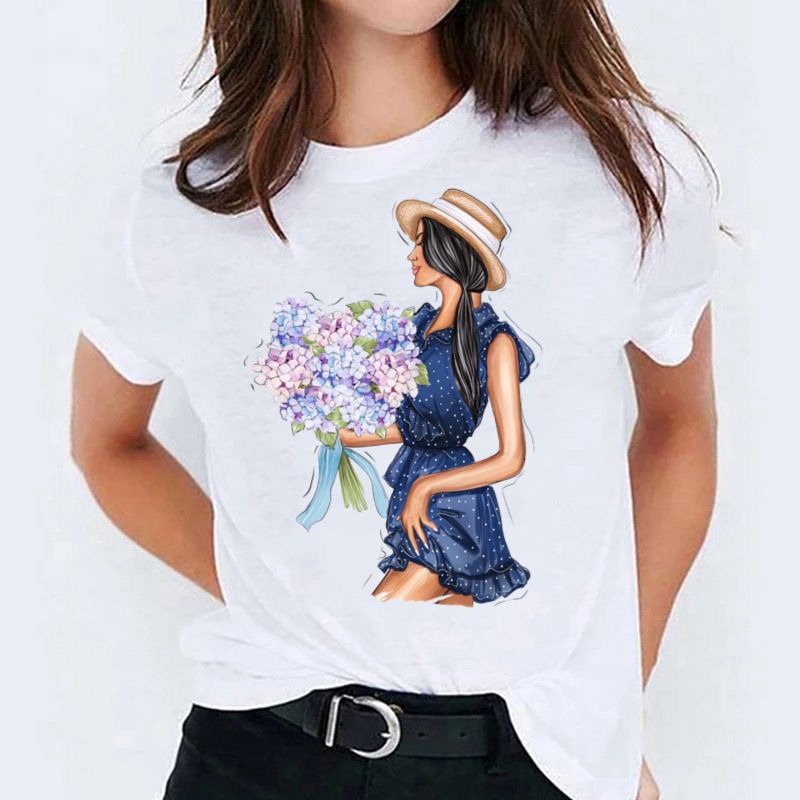 Tricou dama din bumbac 100% Blue Dress Nice Flowers