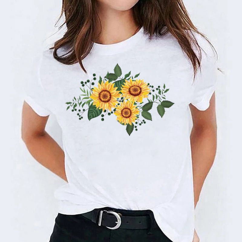 Tricou dama din bumbac 100% 3 Yellow Flower
