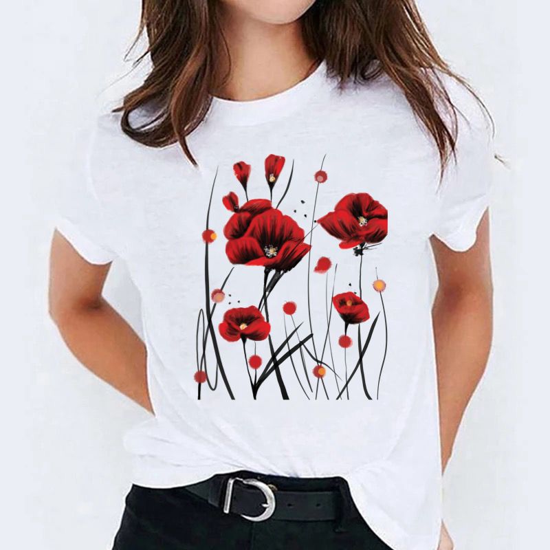 Tricou dama din bumbac 100% Red Flowers