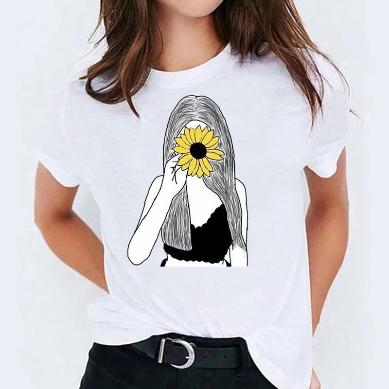 Tricou dama din bumbac 100% Yellow Flower and Girl
