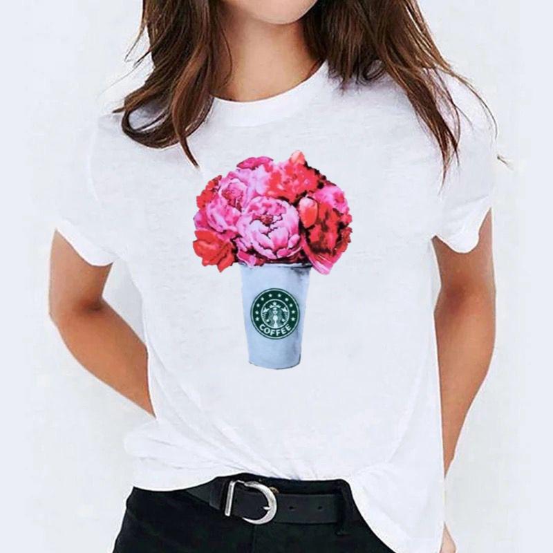 Tricou dama din bumbac 100% Coffee With Flowers