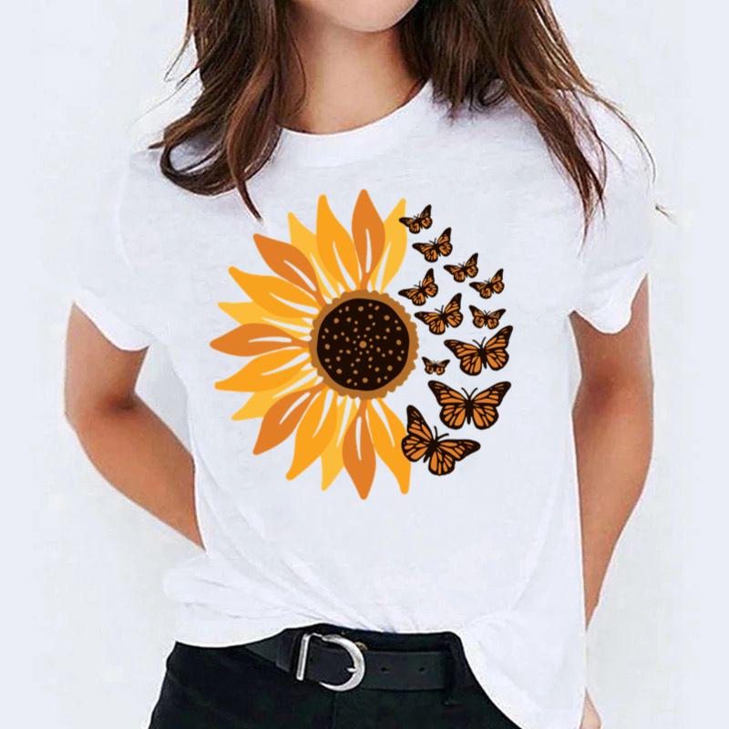 Tricou dama din bumbac 100% Yellow One Flower