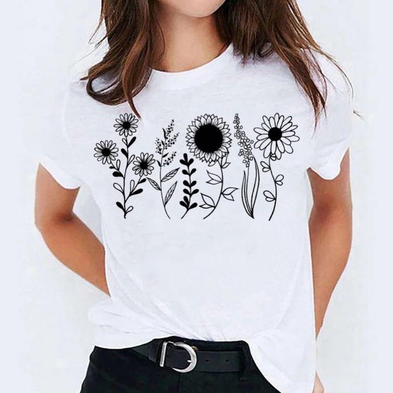 Tricou dama din bumbac 100% Black Flowers