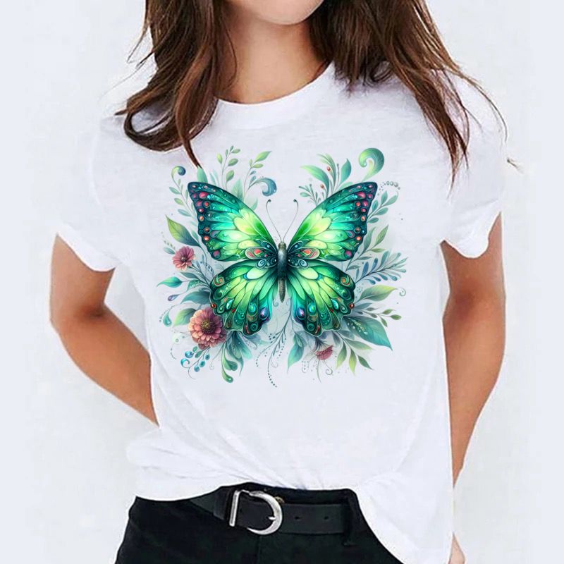 Tricou dama din bumbac 100% Green Butterfly 2