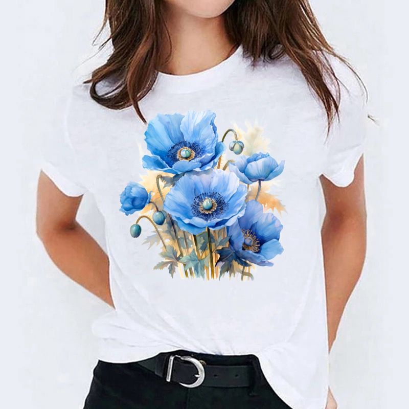 Tricou dama din bumbac 100% Blue Flowers 2