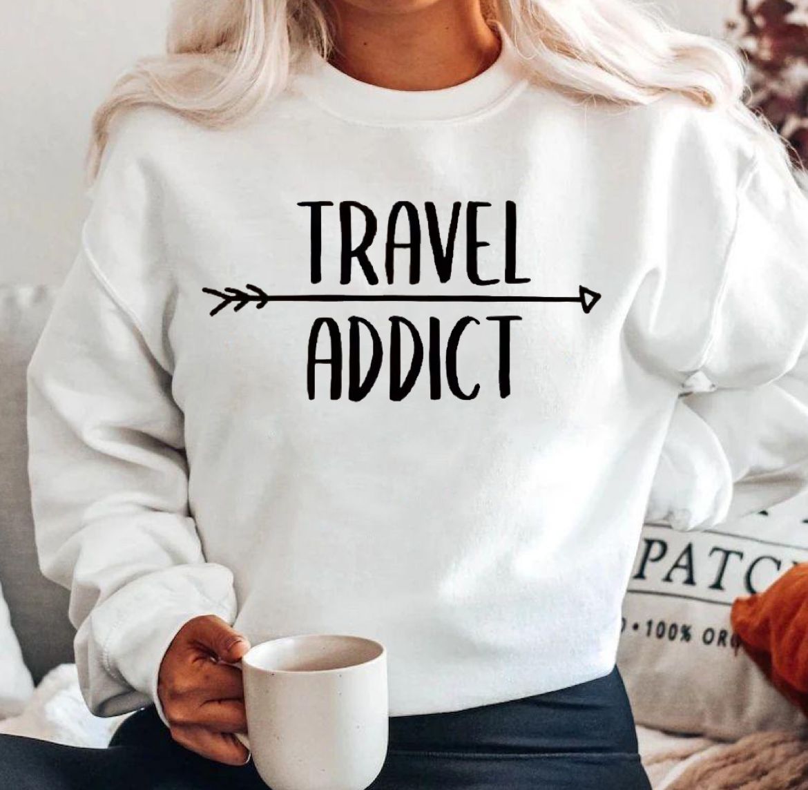 Bluza alba din bumbac 100% Travel addict