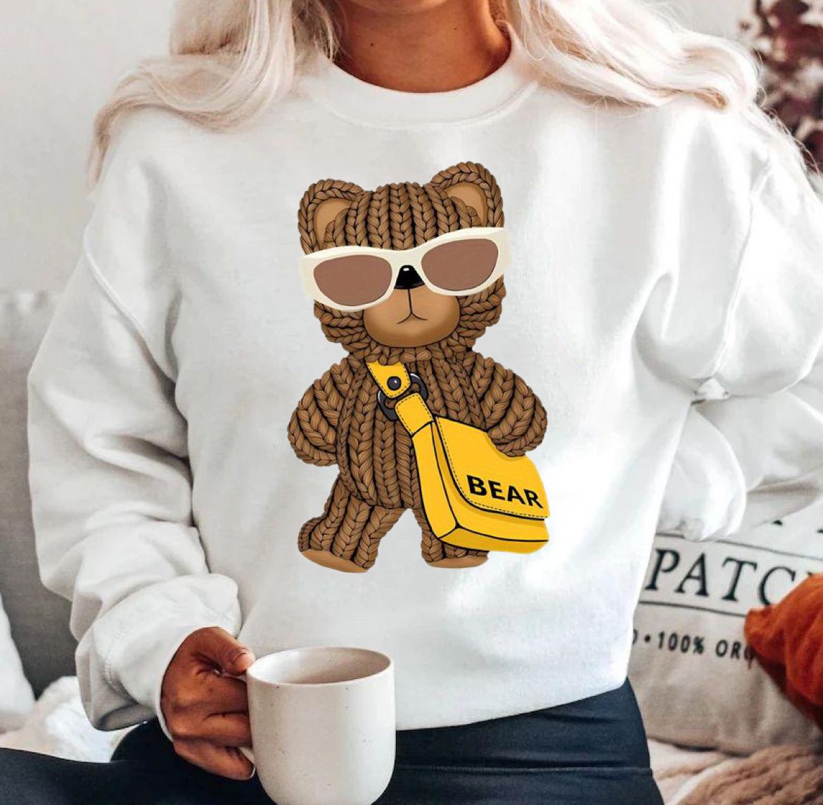Bluza alba din bumbac 100% Bear