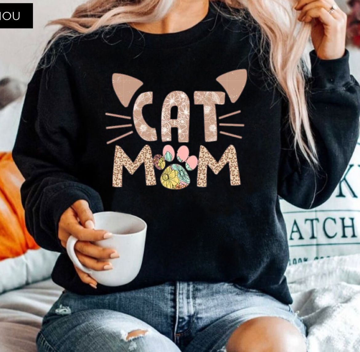 Bluza neagra din bumbac 100% Neagra Cat Mom