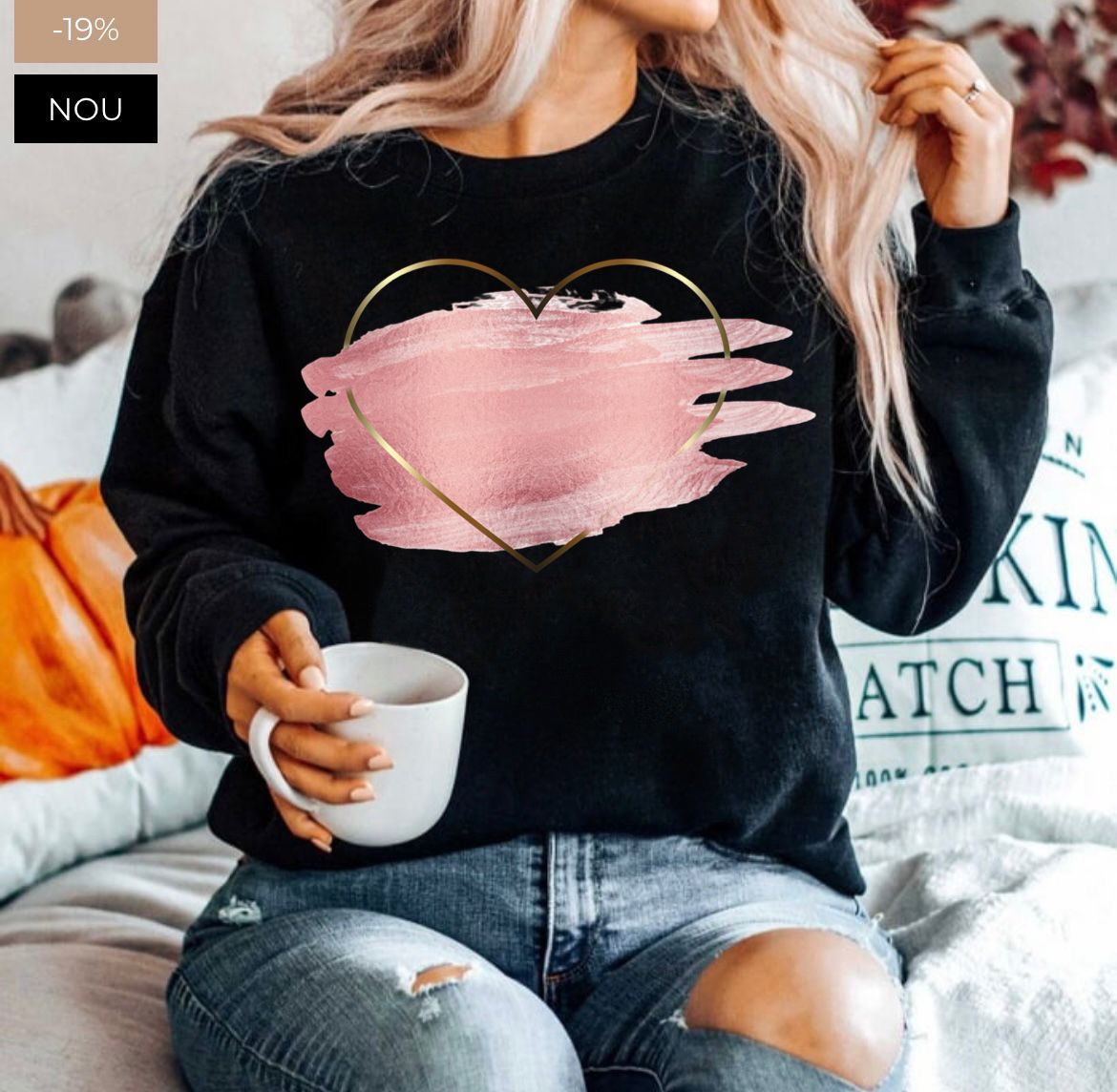 Bluza neagra din bumbac 100% Neagra rose heart