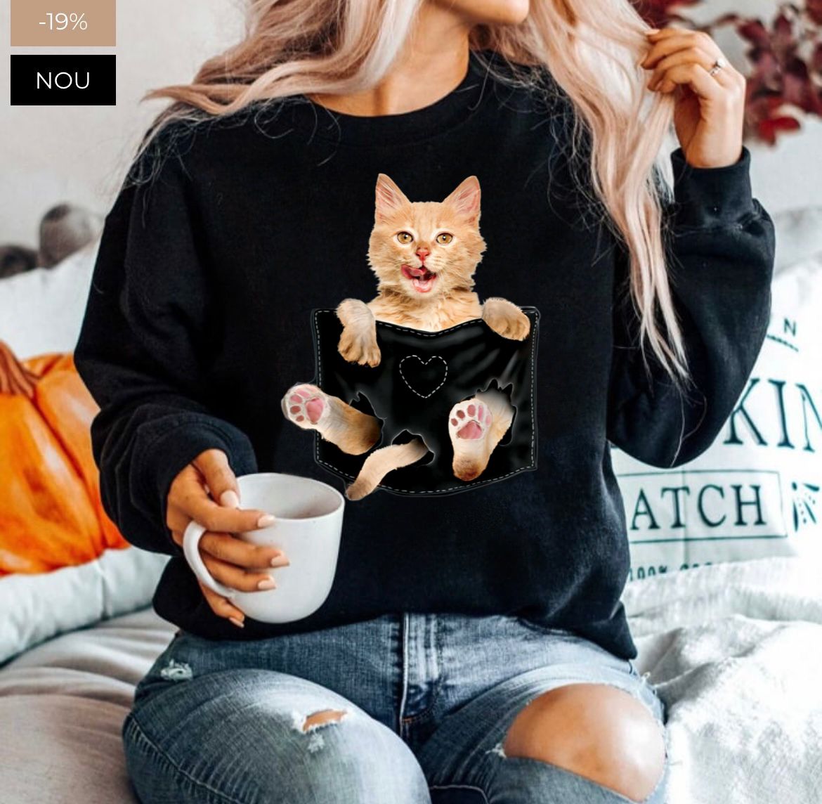 Bluza neagra din bumbac 100% Neagra Cat