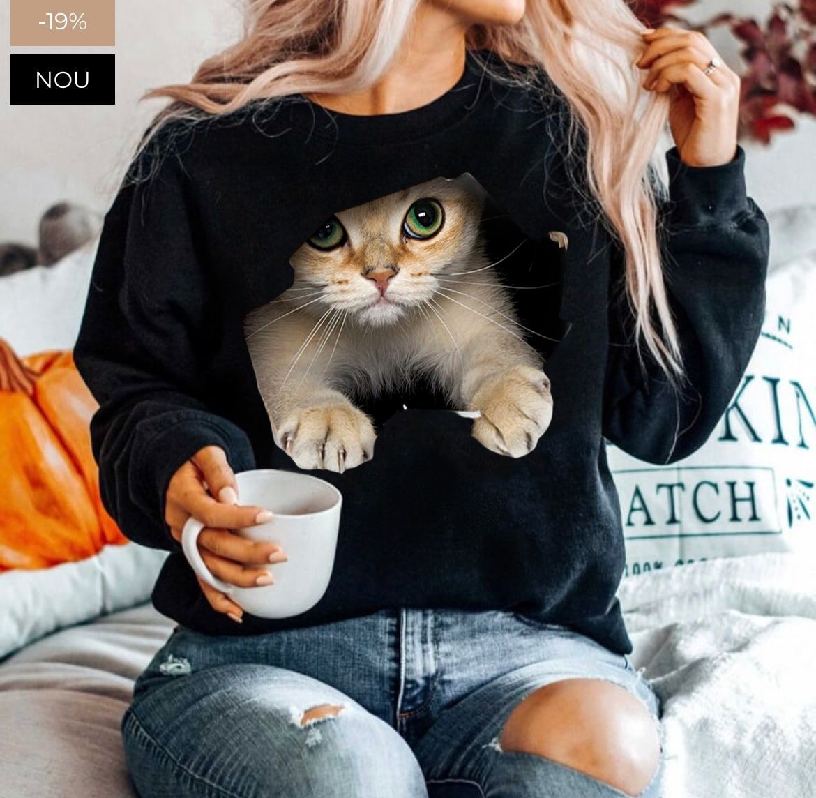 Bluza neagra din bumbac 100% Neagra Cat