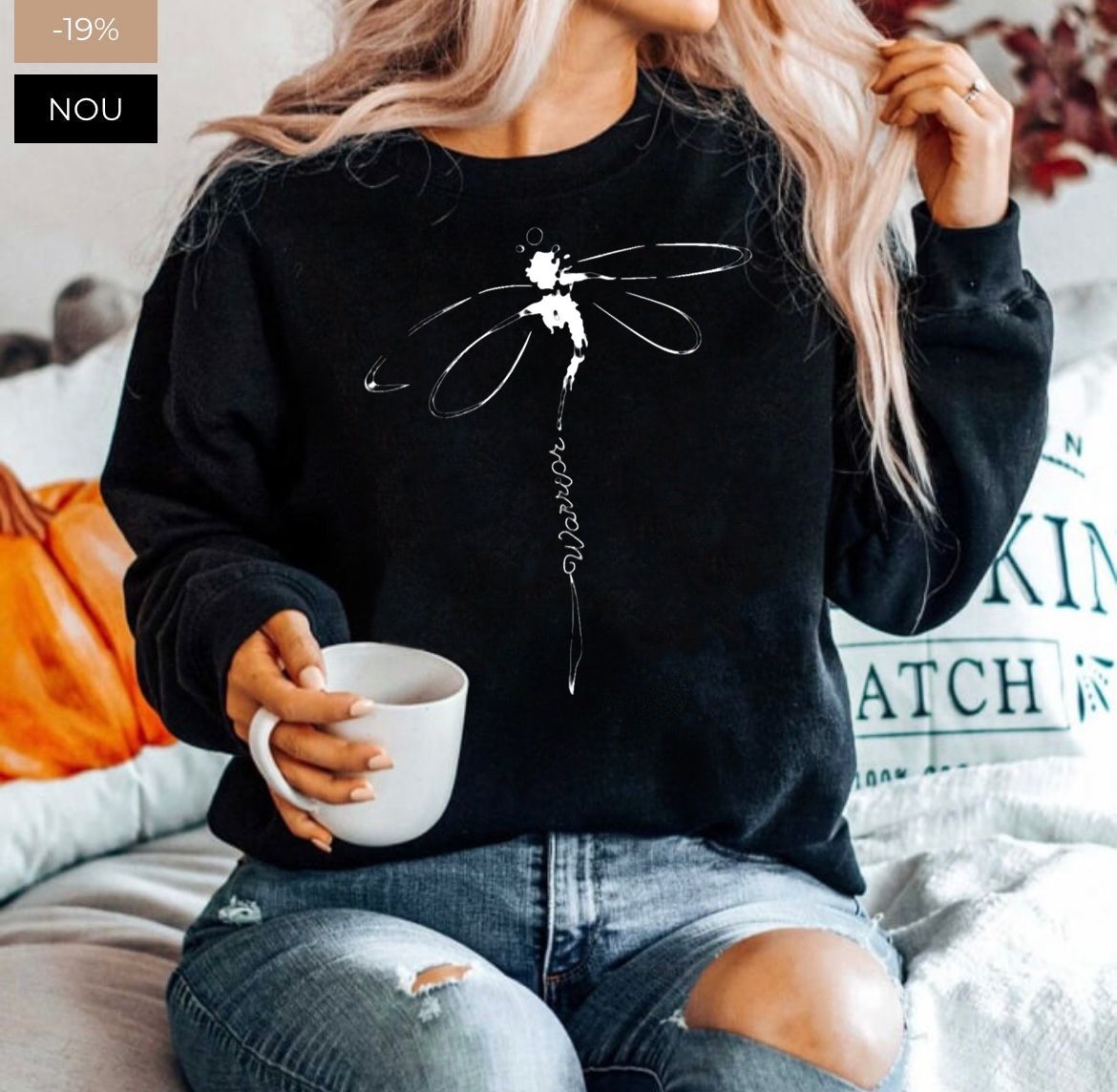 Bluza neagra din bumbac 100% Neagra Libelula