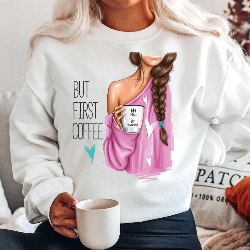 Bluza din bumbac 100% But First Coffee