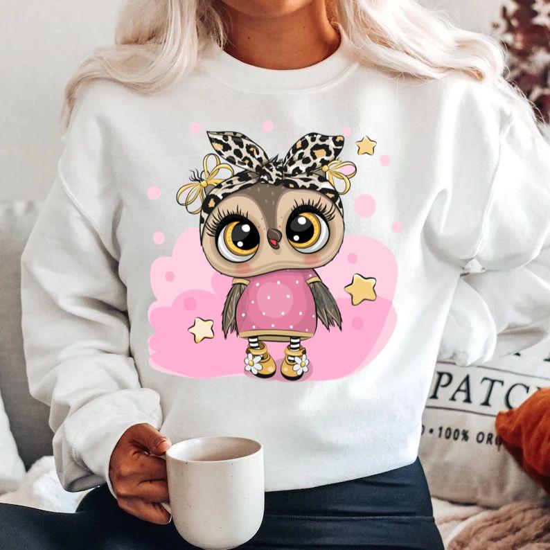 Bluza alba din bumbac 100% Pink owl 2
