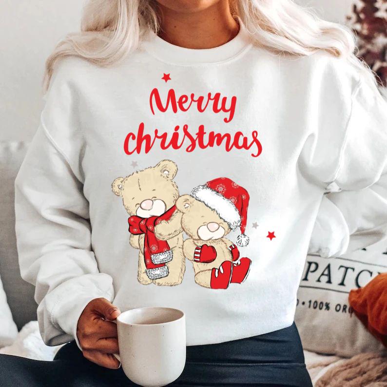 Bluza alba din bumbac 100% Merry christmas