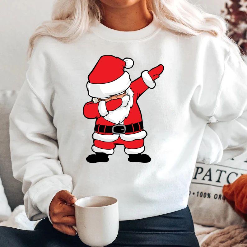 Bluza alba din bumbac 100% Mos craciun