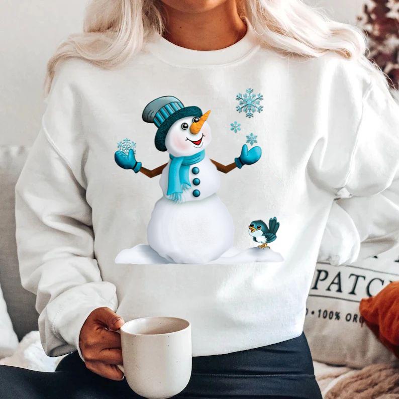 Bluza alba din bumbac 100% Om de zapada