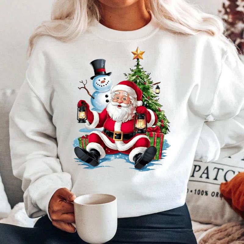 Bluza alba din bumbac 100% Mos Craciun Fericit