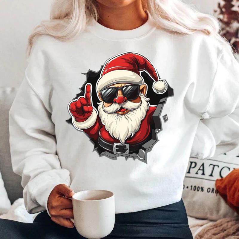 Bluza alba din bumbac 100% Mos Craciun