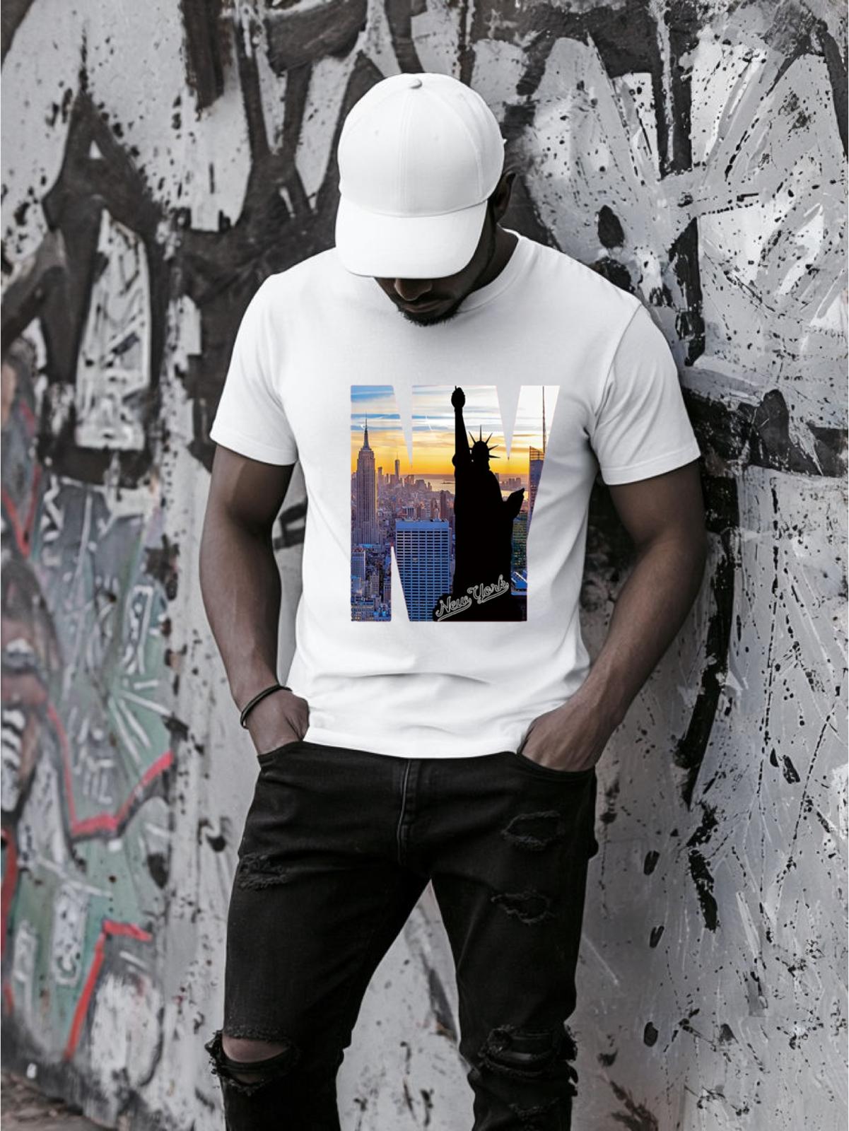 Tricou Alb Barbati NY – Bumbac 100%