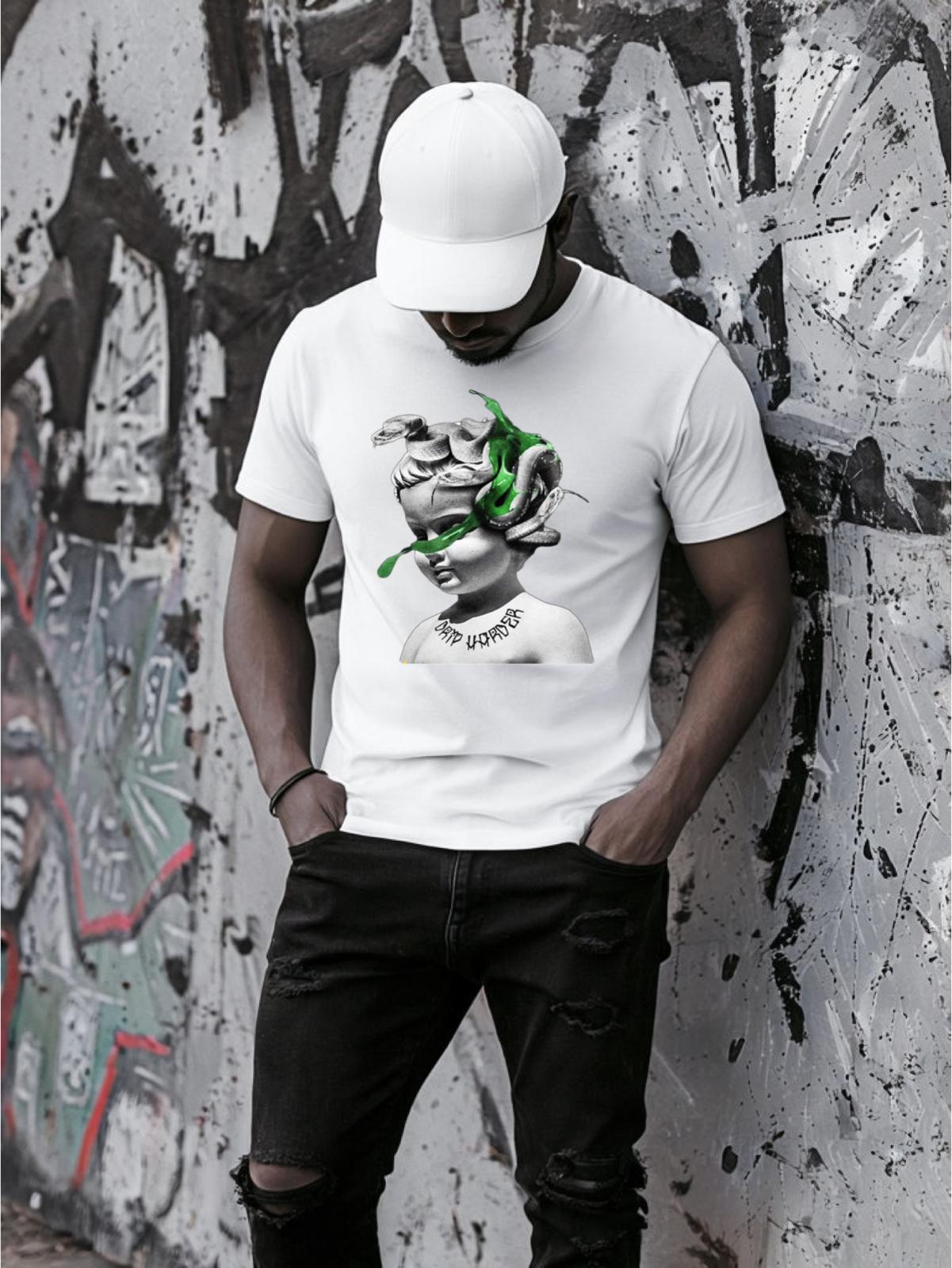 Tricou Alb Barbati Green Face – Bumbac 100%