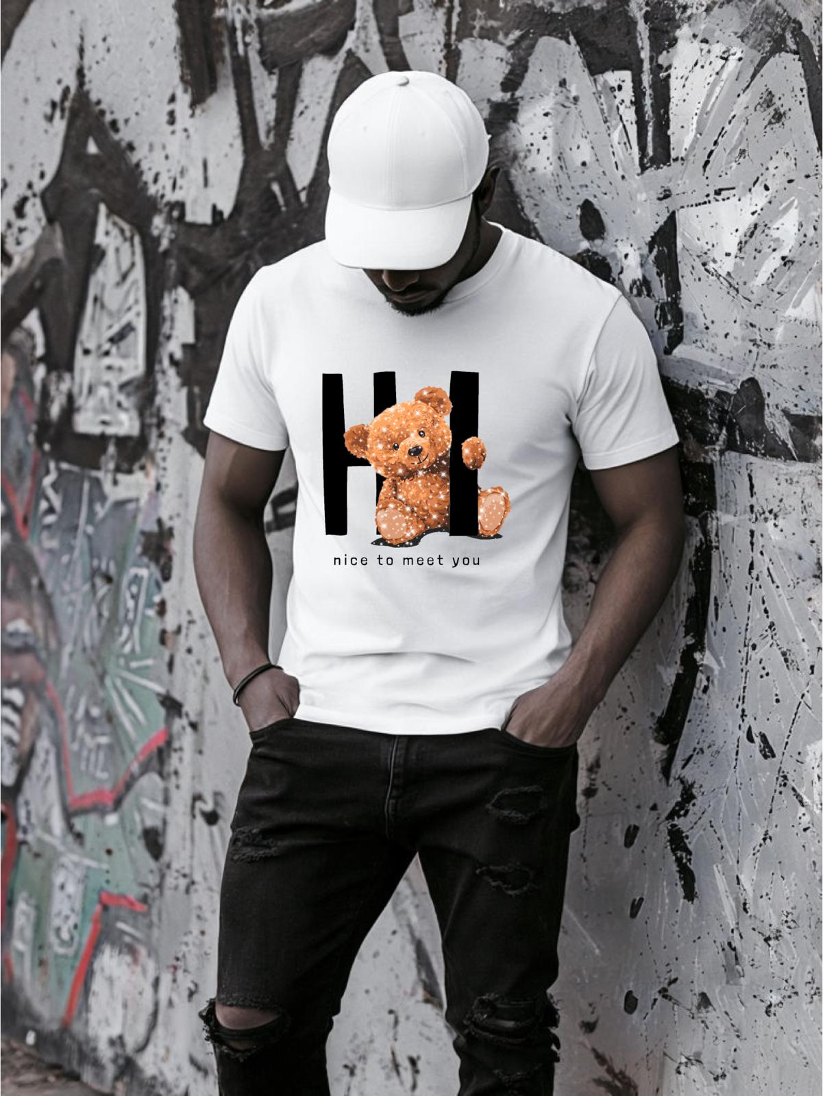 Tricou Alb Barbati Nice To Meet You – Bumbac 100%