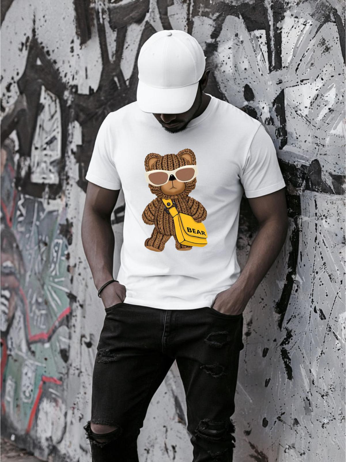 Tricou Alb Barbati Bear – Bumbac 100%