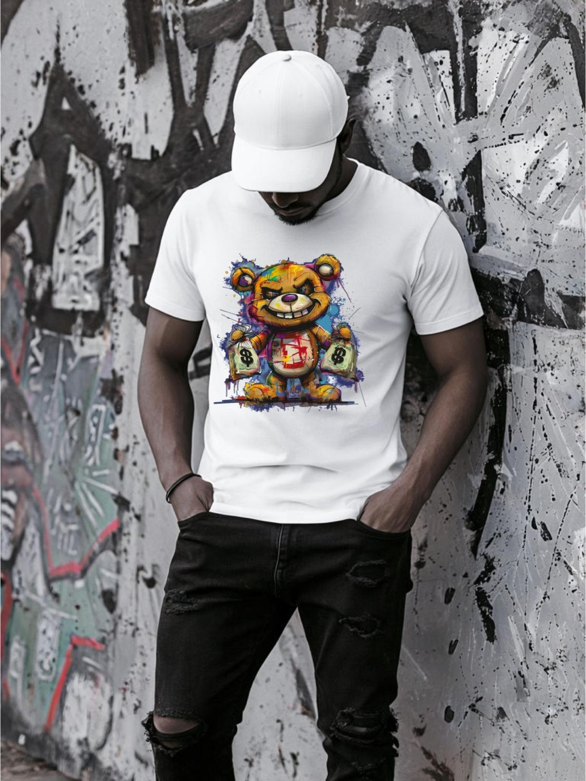 Tricou Alb Barbati Bear Money – Bumbac 100%