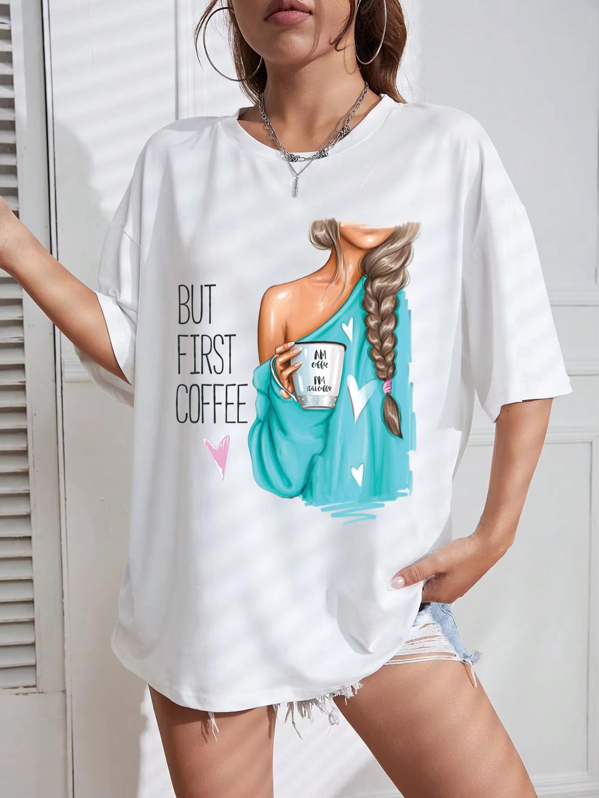 Tricou Oversize din bumbac 100% But First Blue
