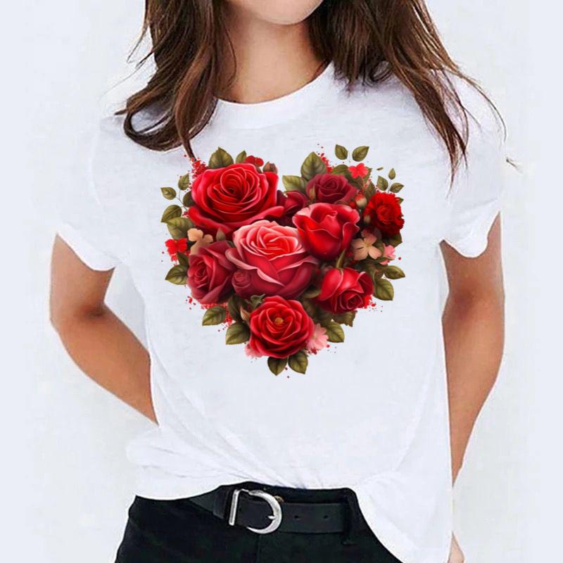 Tricou dama din bumbac 100% Red Flowers